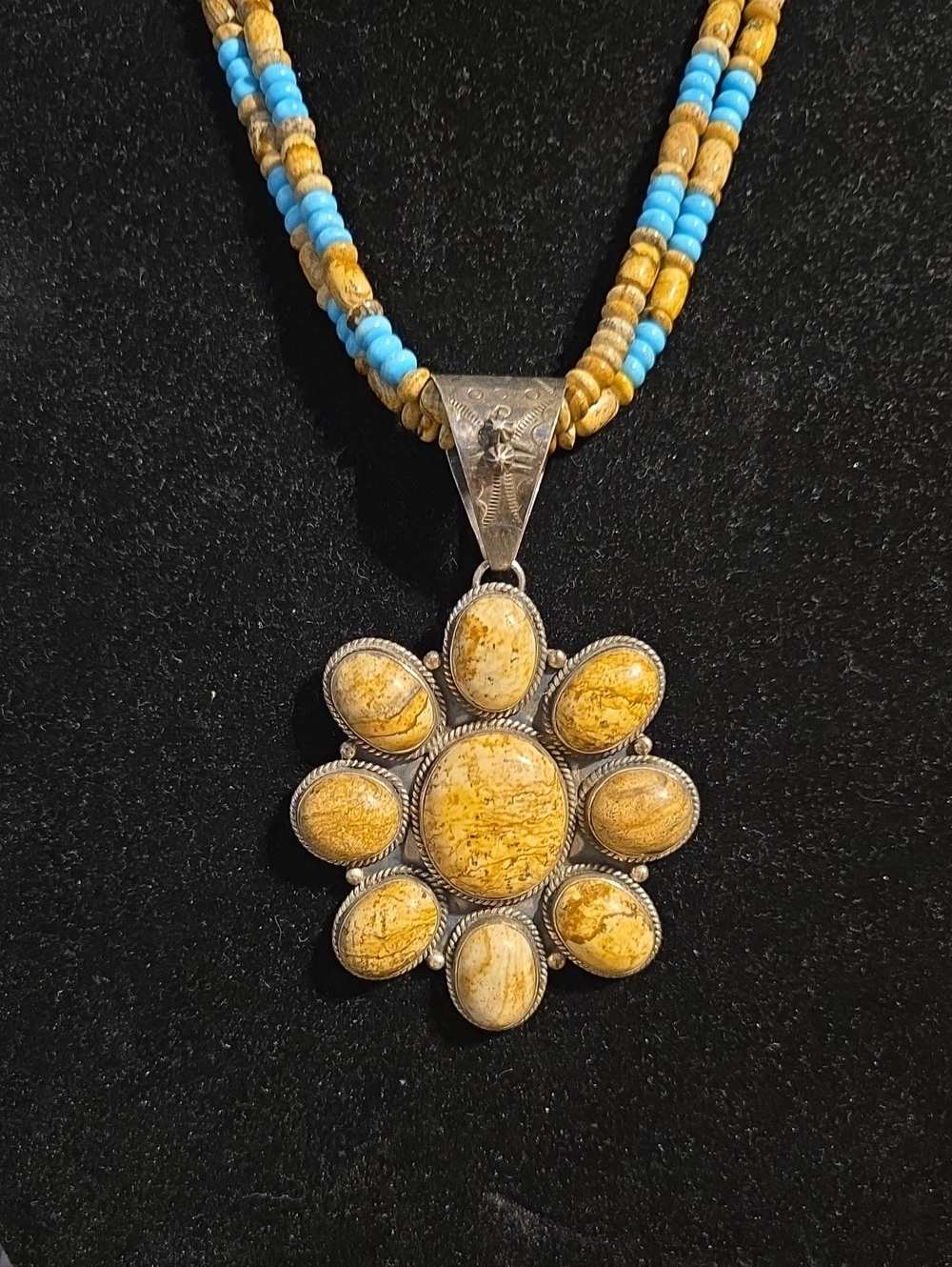 Huge Vintage Dan Dodson Signed Sterlingr 4" Picture Jasper Cluster Necklace